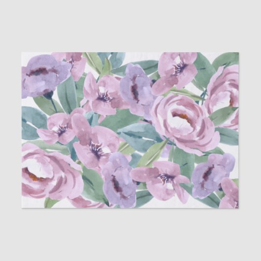 Lavendar Paarse Waterverf Rozen Flowers Decoupage Tissuepapier (Voorkant)