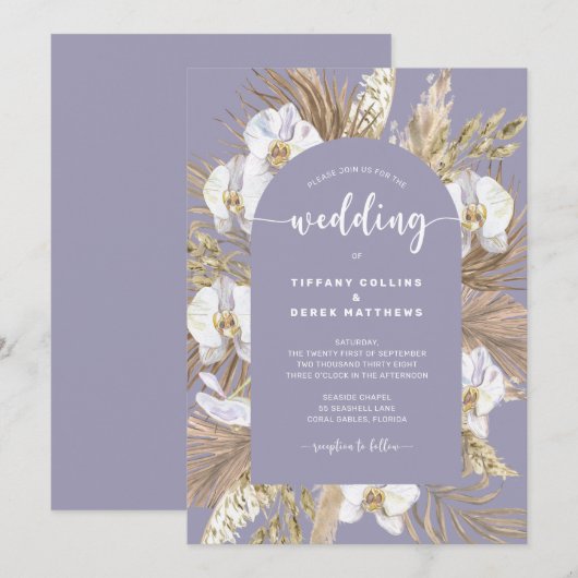 Lavendar Pampas Grass Arch Wedding Invitation Kaart (Voorkant / Achterkant)