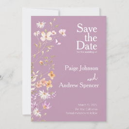 Lavendar Wildflowers Wedding Save the Date Kaart