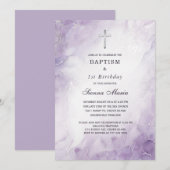 Lavende Meisje Eerste Verjaardag en Doop Uitnodigi Kaart (Voorkant / Achterkant)