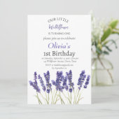 Lavendel 1e Verjaardags Meisje Paarse Bloemen Kaart (Staand voorkant)