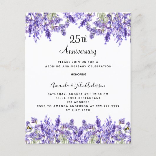 Lavendel 25ste huwelijksverjaardag uitnodiging (Voorkant)