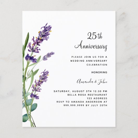 Lavendel 25ste huwelijksverjaardag uitnodiging (Voorkant)