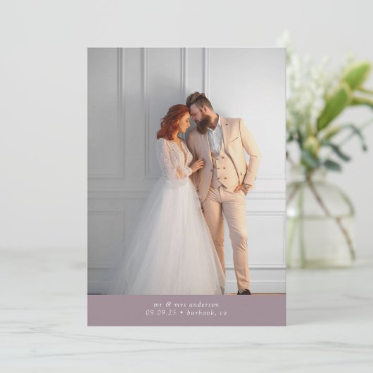 Lavendel 2 foto kalligrafie bruiloft bedankkaart (Staand voorkant)