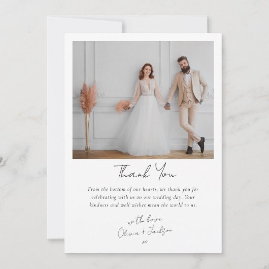 Lavendel 2 foto kalligrafie bruiloft bedankkaart (Achterkant)