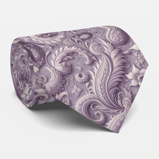 Lavendel 3D Paisley Reliëf Jacquard Nekdas Stropdas (Opgerold)
