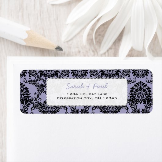 Lavendel 7 Zwart Damask Retouradres Etiket (Insitu)
