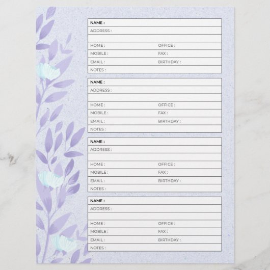  lavendel adresboek pagina (Voorkant)