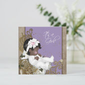 Lavendel Afro-Amerikaanse Baby Meisje Douche Kaart (Staand voorkant)