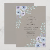 Lavendel Anemoon Taupe Bruiloft Kaart (Voorkant / Achterkant)