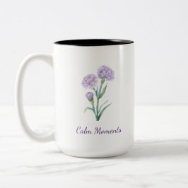 Lavendel Anjer Botanische Aquarel Aangepaste Naam Tweekleurige Koffiemok