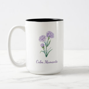 Lavendel Anjer Botanische Aquarel Aangepaste Naam Tweekleurige Koffiemok