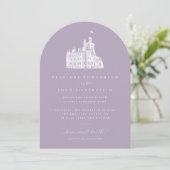 Lavendel Antieke Kasteel Boog Bruiloft Kaart (Staand voorkant)