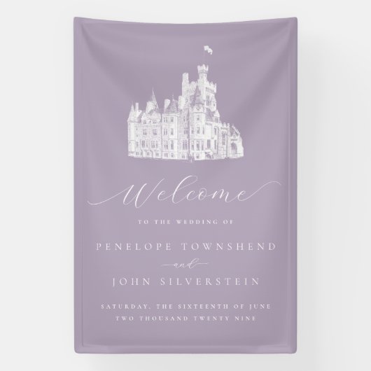 Lavendel Antieke Kasteelhochzeitsonthaal Spandoek (Verticaal)