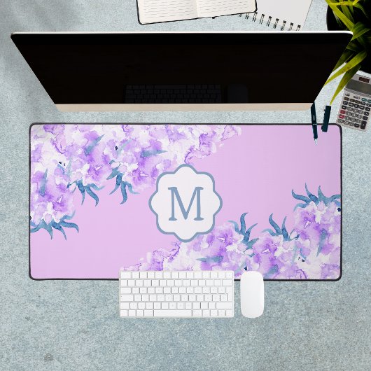 Lavendel Aquarel Bloem Custom Monogram Bureaumat