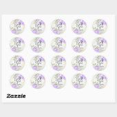 Lavendel Aquarel Bloemen en Witte Glitters Ronde Sticker (Vel)