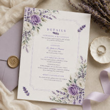 Lavendel Aquarel Huwelijksdetails Kaart