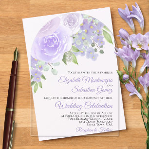 Lavendel Aquarel Rozen Elegante Boog Bruiloft Acryl Uitnodigingen