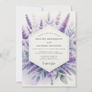 Lavendel Aquarel Weide Bruiloft Kaart