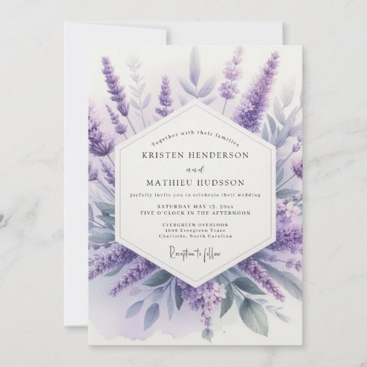 Lavendel Aquarel Weide Bruiloft Kaart (Voorkant)