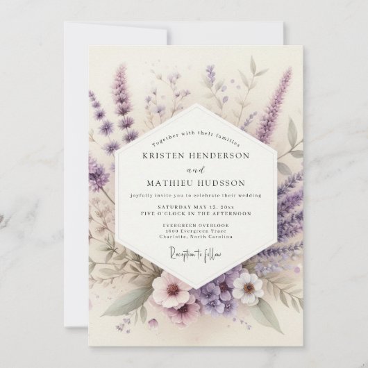 Lavendel Aquarel Weide Bruiloft Kaart (Voorkant)