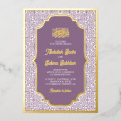 Lavendel Arabesk Patroon Moslim Bruiloft Goud Folie Uitnodiging (Voorkant)