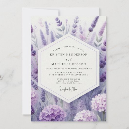 Lavendel Artistieke Weide Bruiloft Kaart (Voorkant)