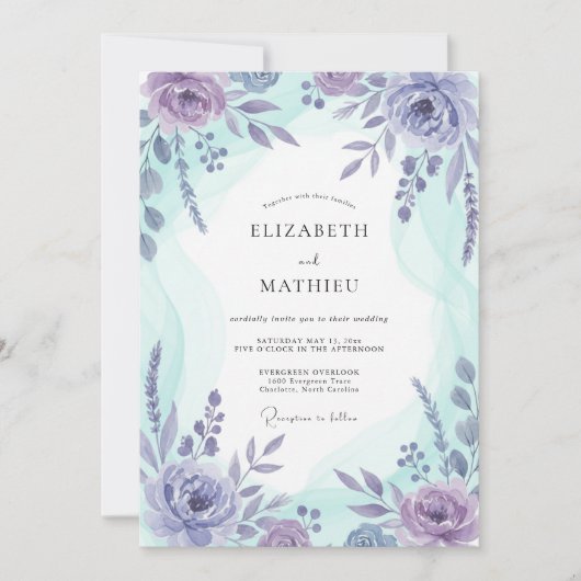 Lavendel Azure Botanische Watercolor Bruiloft Kaart (Voorkant)