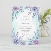 Lavendel Azure Botanische Watercolor Bruiloft Kaart (Staand voorkant)