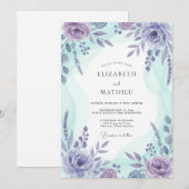 Lavendel Azure Botanische Watercolor Bruiloft Kaart (Voorkant / Achterkant)