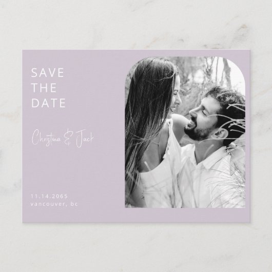 Lavendel B/W Photo Arch Bruiloft Save the Date Briefkaart (Voorkant)
