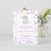 Lavendel Baby Elephant Floral Baby shower | Kaart (Staand voorkant)