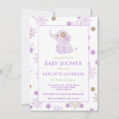 Lavendel Baby Elephant Floral Baby shower | Kaart (Voorkant)