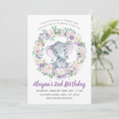 Lavendel Baby Olifant Verjaardagsuitnodiging Kaart (Staand voorkant)