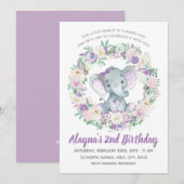 Lavendel Baby Olifant Verjaardagsuitnodiging Kaart (Voorkant / Achterkant)