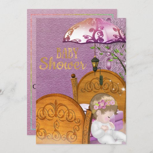  Lavendel Baby shower Invitation Kaart (Voorkant / Achterkant)