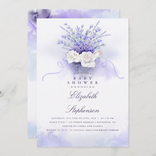 Lavendel Baby shower | Paarse bloemen Kaart (Voorkant / Achterkant)