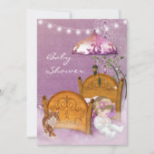 Lavendel Baby shower Uitnodiging met wieg (Voorkant)