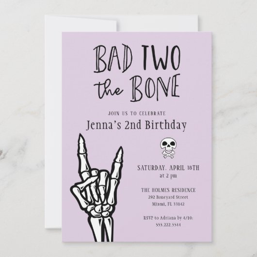 Lavendel Bad Two The Bone 2e verjaardagsfeestje Kaart (Voorkant)