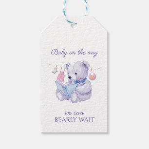 Lavendel Beer het lezen van een boek Baby shower Cadeaulabel