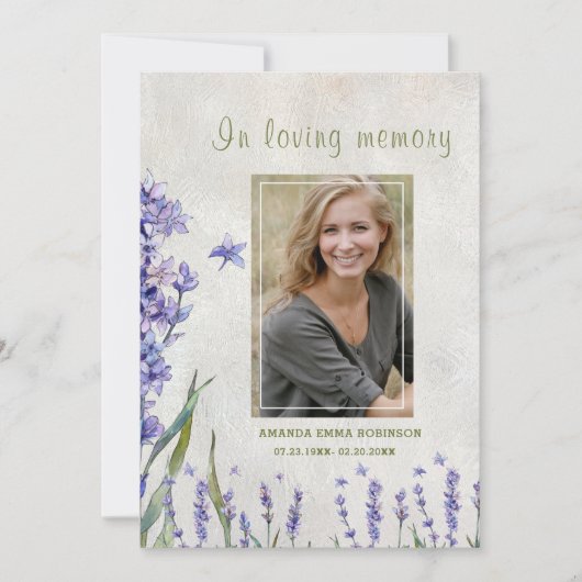 Lavendel begrafenis vieren liefdevolle herinnering bedankkaart (Voorkant)