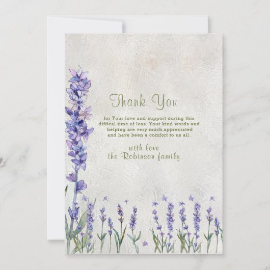 Lavendel begrafenis vieren liefdevolle herinnering bedankkaart (Achterkant)