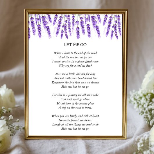 Lavendel begrafenis viering van het leven gedicht  foto afdruk