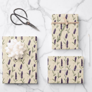 Lavendel Beige Bloemige Botanische Paarse Beige  Inpakpapier Vel