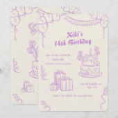 Lavendel Beige grillige 14e verjaardag viering Kaart (Voorkant / Achterkant)