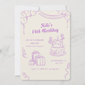 Lavendel Beige grillige 14e verjaardag viering Kaart (Voorkant)