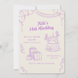 Lavendel Beige grillige 14e verjaardag viering Kaart