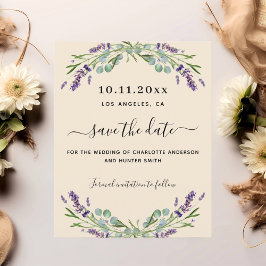 Lavendel beige huwelijksbudget save the date flyer