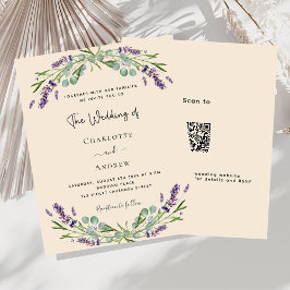Lavendel beige QR RSVP budget bruiloft uitnodiging
