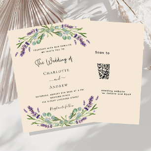 Lavendel beige QR RSVP budget bruiloft uitnodiging